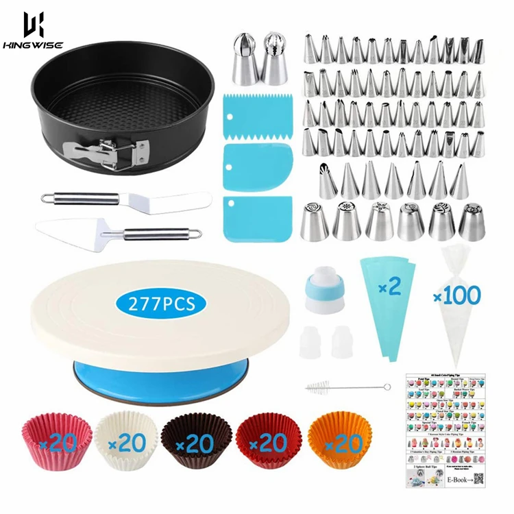 

Factory wholesale pastry tool 277 pieces cake baking tray icing piping nozzles cake turning table cake decorating tools kits