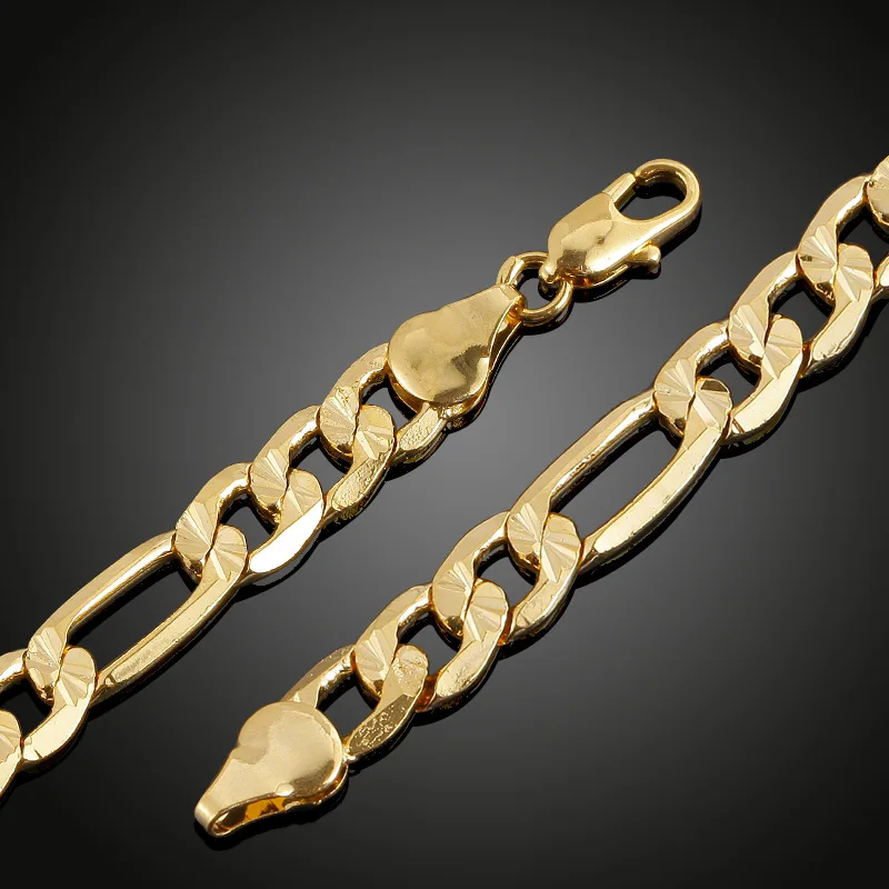 

7MM Simple 18K Gold Plating Link Chain Cuff Bracelet Jewelry, Picture shows