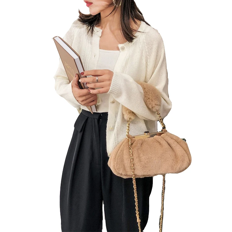 

EF077 Fashion plush women chain shoulder cloud bag wholesale prices handbags china