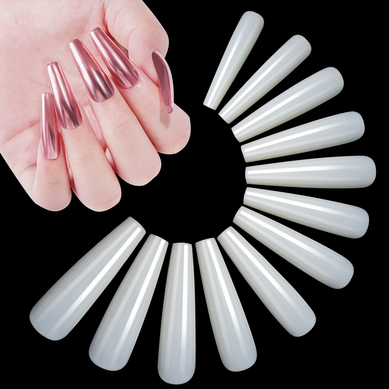 

240 Pcs XXL Long Straight Square Shape Tips for Acrylic False Nail with Box Extra Long C Curve Full Cover Nail Tips, Clear/natural