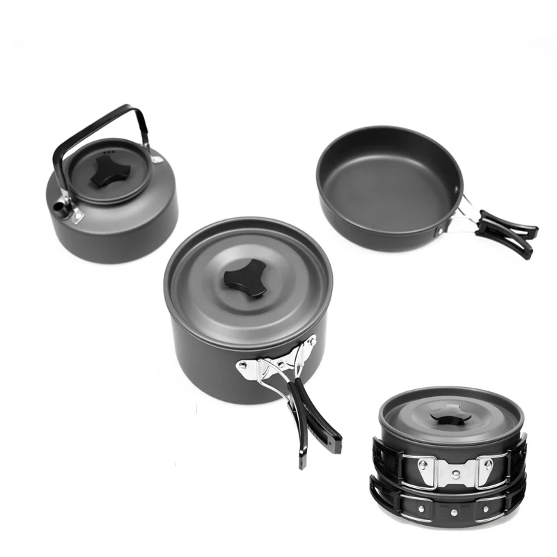 

Hot Sale Portable Camping Picnic Hiking Backpacking Stove Kit 2-3 People Outdoor Cookware Set Aluminum Teapot Outdoor Pot