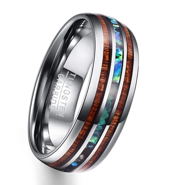 
Luxury High Quality Wood Rainbow Ring Craft Bevel Edge Comfort Fit Silver Tungsten Rings Hawaiian Jewelry Wholesale Women men 