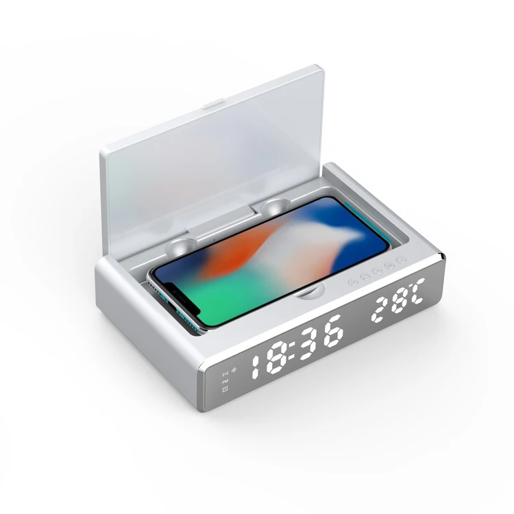 

Multifunctional Mobile Phone Wireless Charger Alarm Clock UV Sterilization Box, White