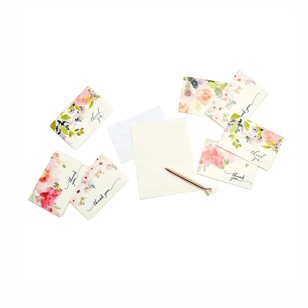 
100 Wholesale Flower Blank Thank You Cards Packs, Bulk Custom Logo Thank You Notes with Envelopes 