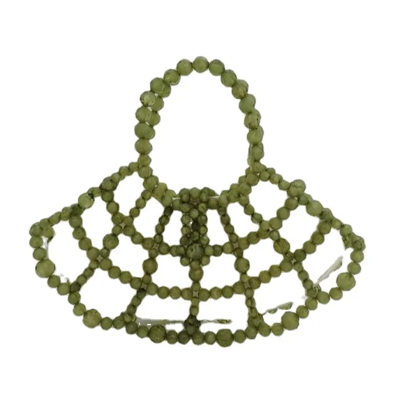 

Fashion Portable Handbags Green Colour Bead Braided Handheld Bag
