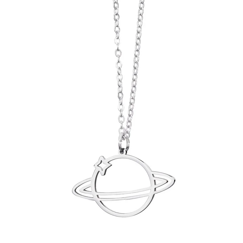 

Wholesale Cosmic Planet Saturn Woman Fall Jewelry Link Custom Name Stainless Steel Necklace