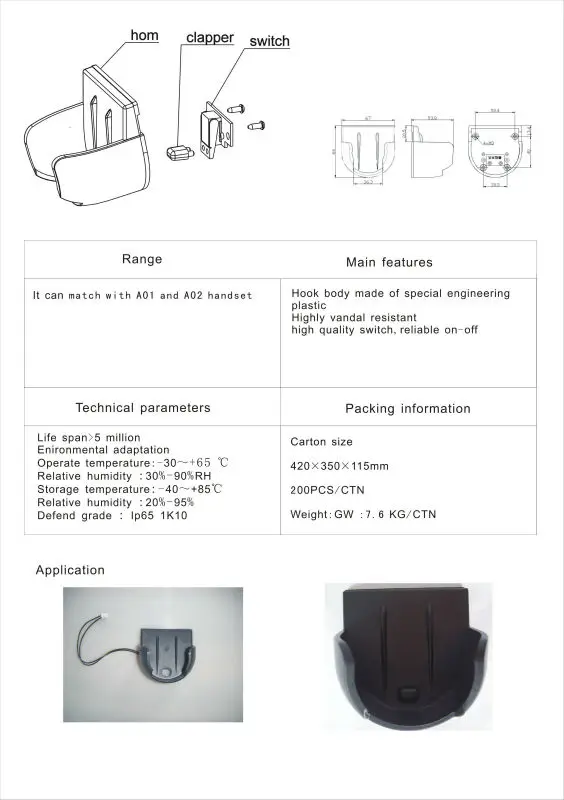 
Vandal proof ABS telephone hanger/Mechanical plastic telephone handset hook 
