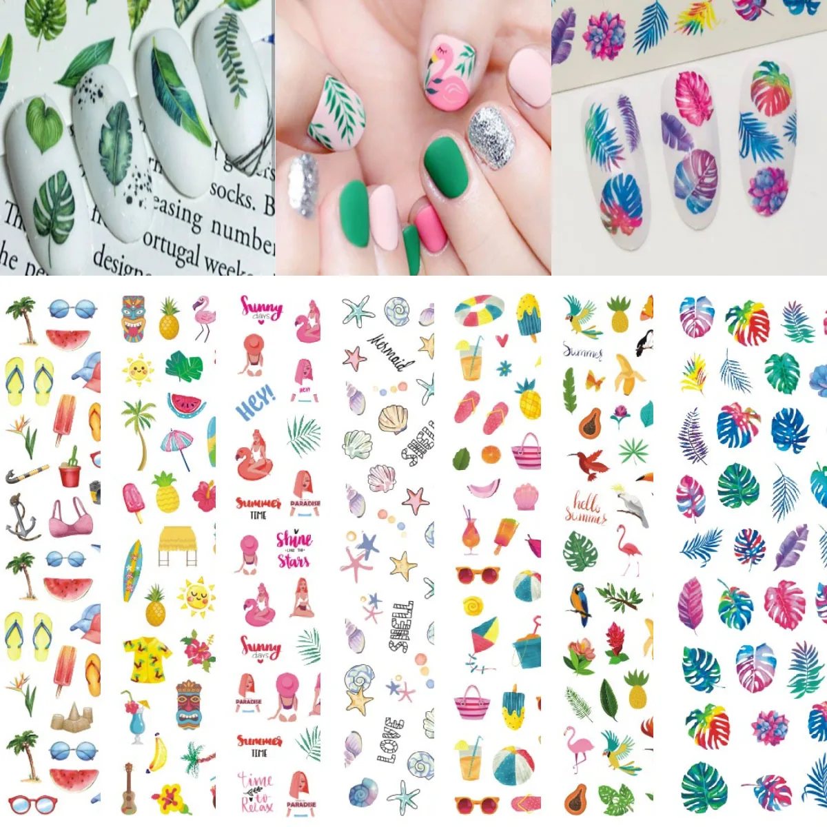 

Tropical Palm Nail Art Stickers Decals Nail Art Supplies Kits Summer Nail Decorations Accessions for Women, As picture