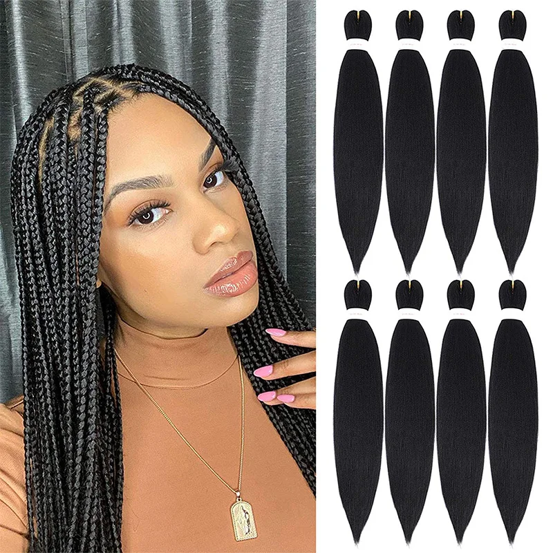 

Natural Black Braiding Hair Pre Stretched 26 Inch Synthetic Braiding Hair, Black brown red pink purple