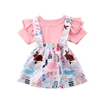 

2020 New Summer Toddler Kids Baby Girls Clothes Short Sleeve Tops T-shirt Rabbit Bunny Easter Skirt Dress set children Outfits