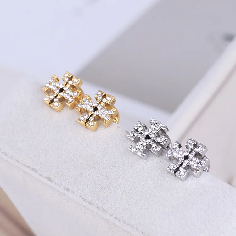 

18K European And American Fashion Handmade Diamond T Letter Earrings Women For Gifts