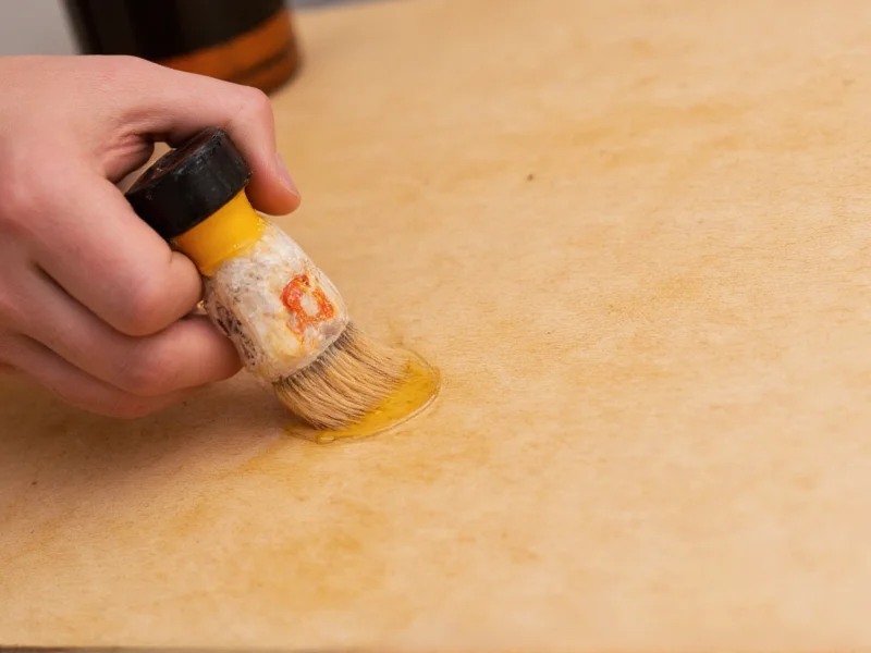 Close-up of natural wood grain with hand applying oil finish