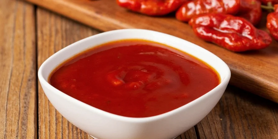 Blender with red chili paste being processed