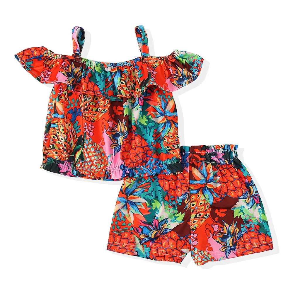

Summer new style children's casual tropical print graffiti shorts suit