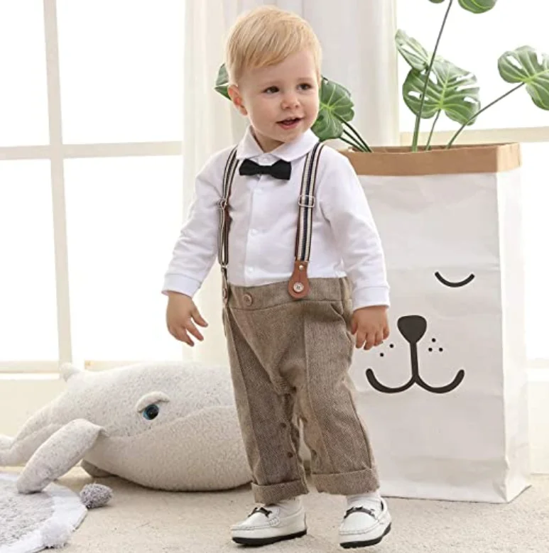 

Newborn Toddler Boys Gentleman Clothes Set Belt Birthday Dress Outfit for Baby Boy Formal Romper Suits Jumpsuit, Red blue brown black