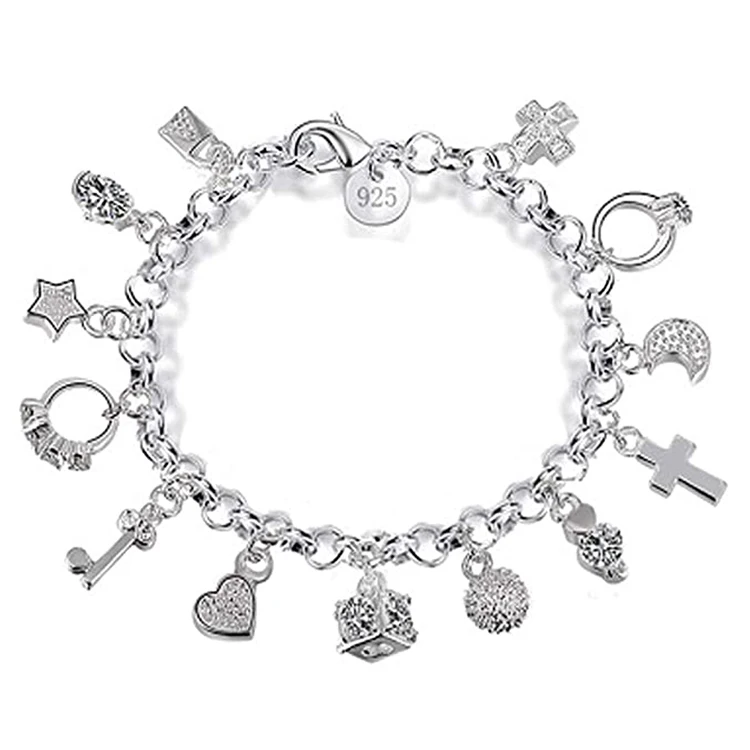 

Fashionable Trendy Silver Pendant Bracelet Stainless Polished Bracelet for Women