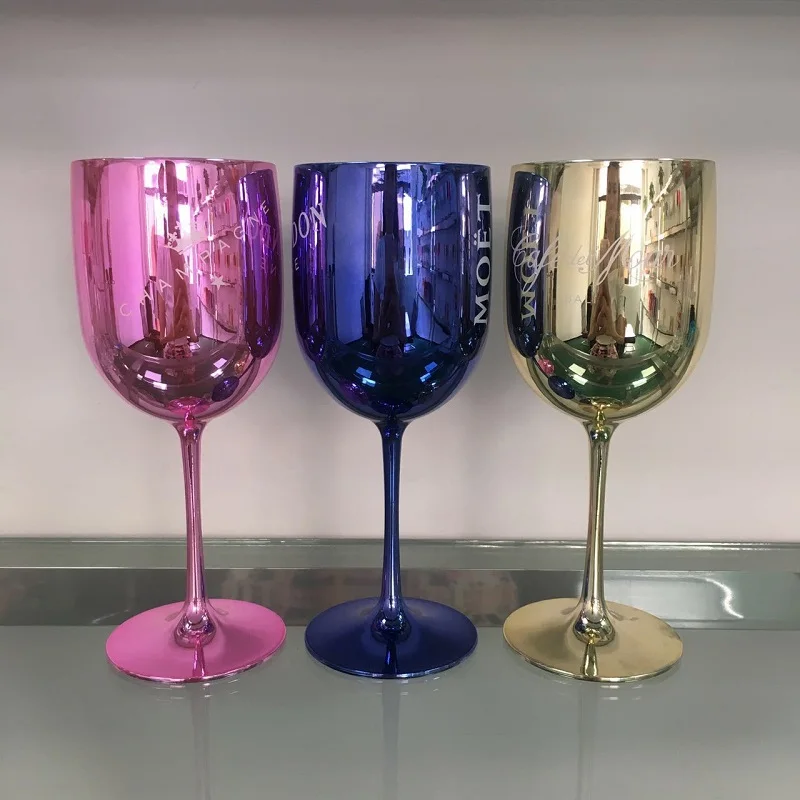 

480ml PP PS Plastic promotion branded plating pink blue rose gold color Hotel Bar Party Wedding beverage Champagne Glasses Cups, Plating gold/pink/blue/rose gold