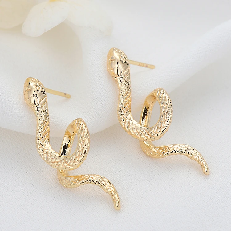 Factory Wholesale 14K Gold Plated Brass Snake Stud Earrings