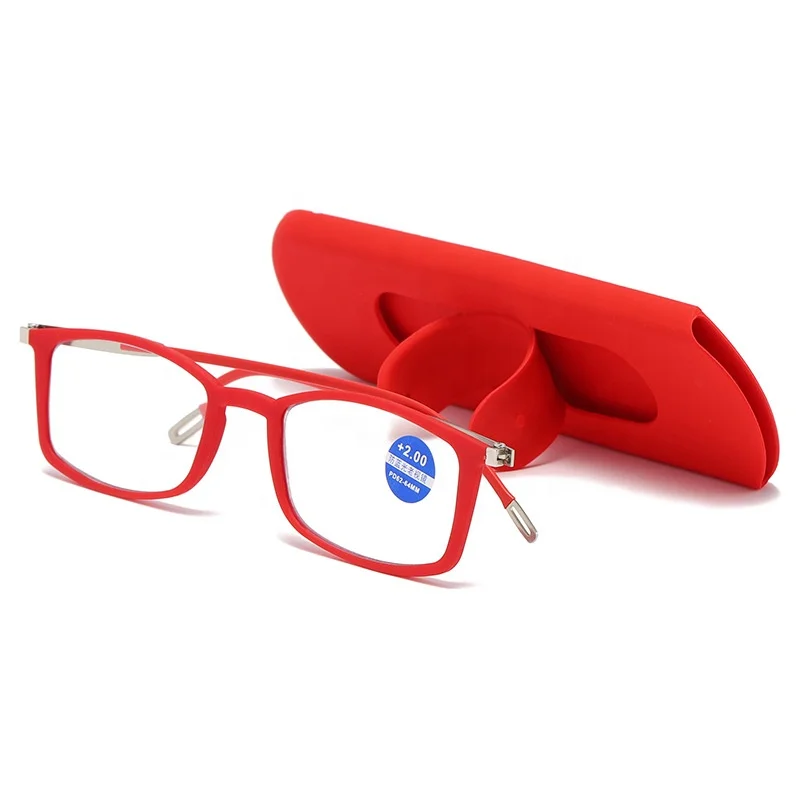 

Amazon new listing super hot mens women ultra thin frame nose resting blue light blocking reading glasses with portable case