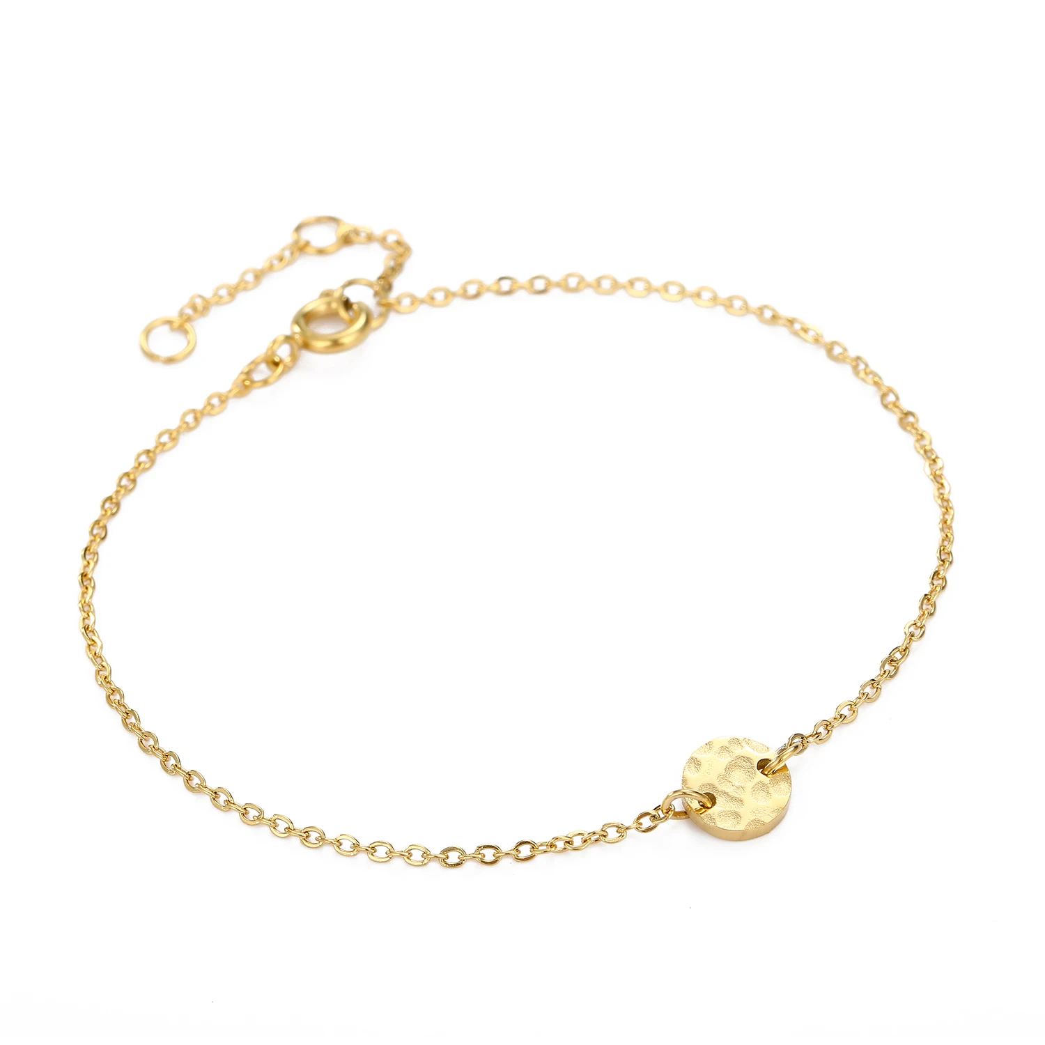 

Office Lady Mini Coin Yellow Gold Plated Stainless Steel Charm Bracelet Engraved Chain Anklet Jewelry, Gold/silver/rose gold