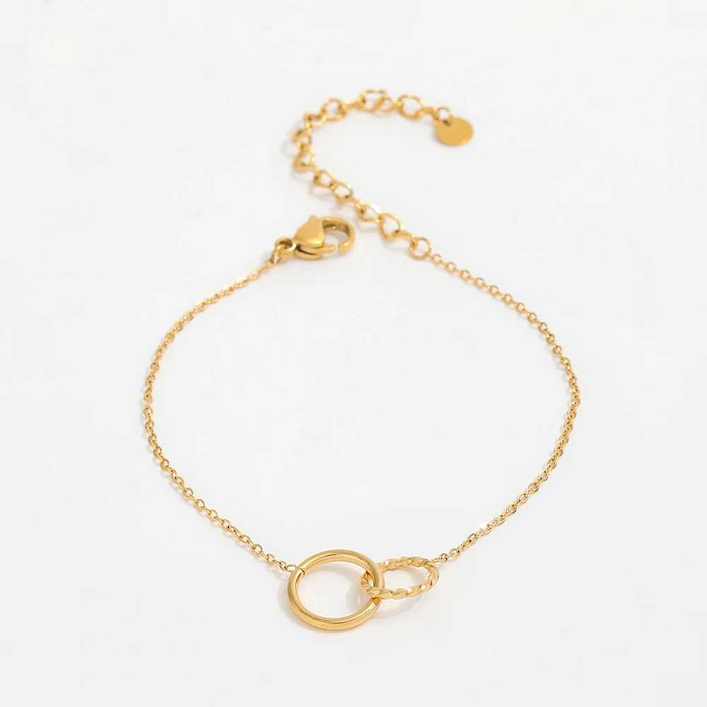 High End Gold Plated Stainless Steel Twist Two Circle Bracelet for Women Wholesale Jewelry