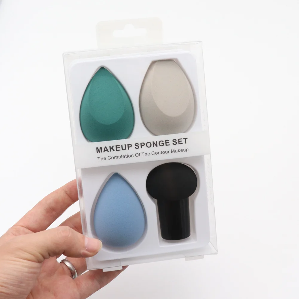 

4pcs private label beauty blusher face blender soft makeup sponge holder cleaner cosmetic powder puff foundation tools sets