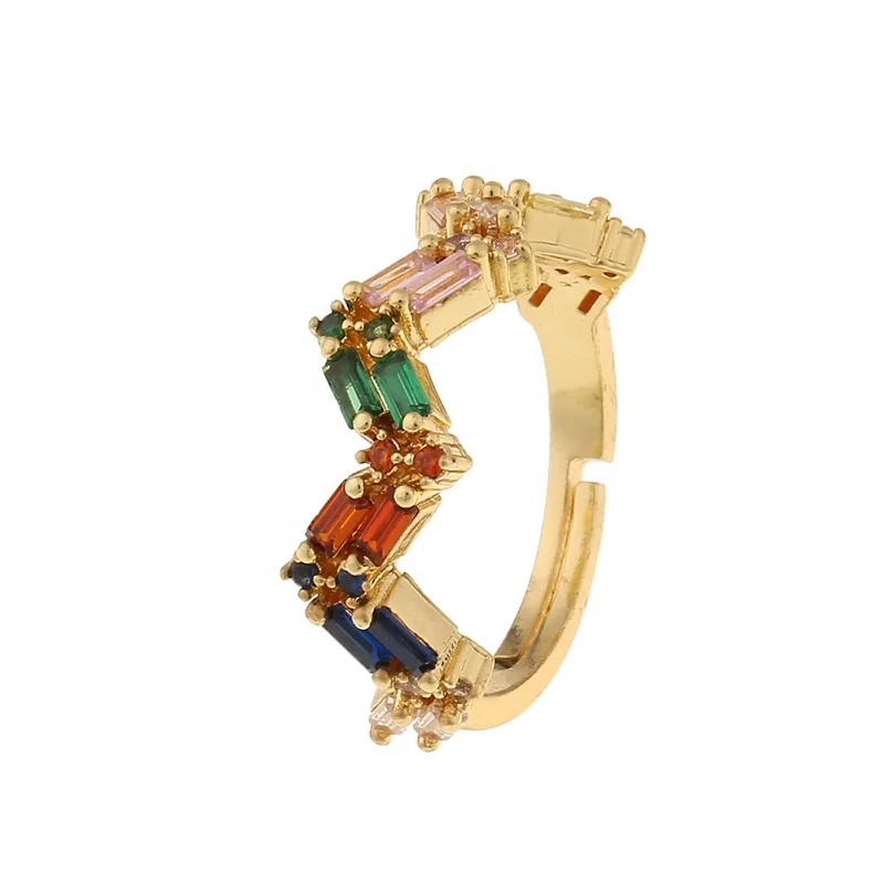 

Simple Copper Geometric Cross Colored Zircon Ring, Gold