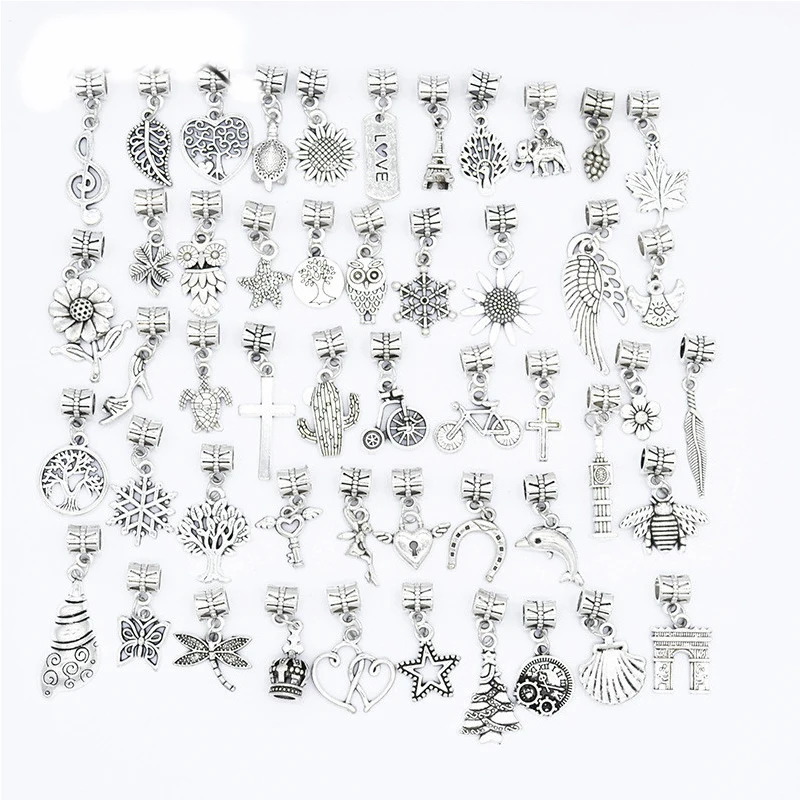 

European and American Hot-selling Diy Zinc Alloy Handmade Beaded 50 Pendant Bracelets Hundred Matching Pieces Wholesale, Antique silver