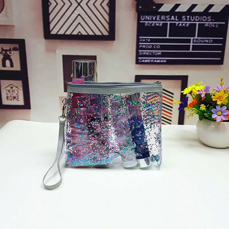 
Fashion glitter sequins colorful double-sided transparent PVC cosmetic bag 