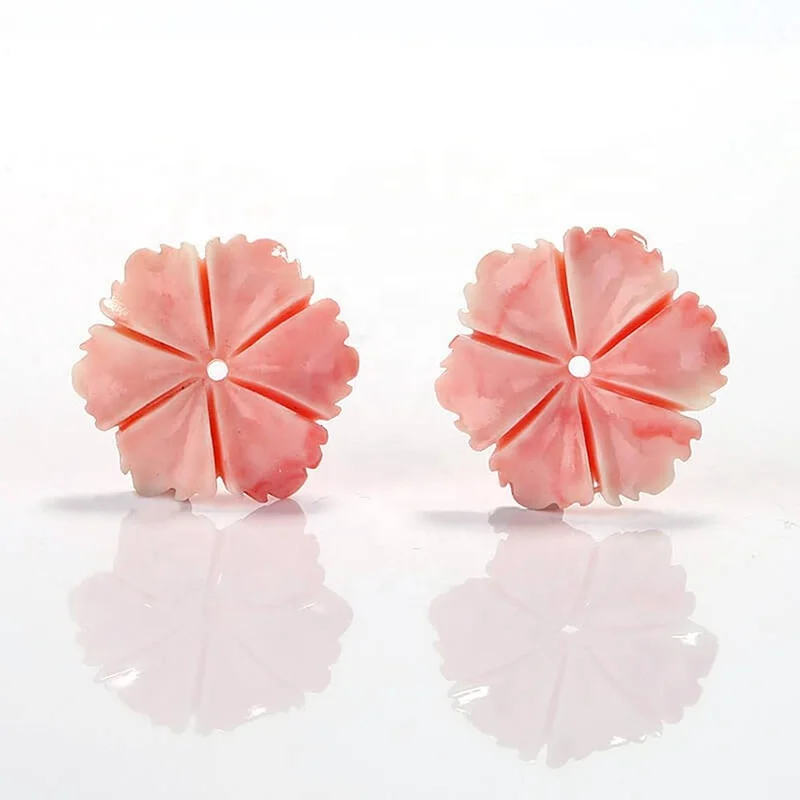 

Pink Conch Shell Carved Flower Earrings ,,0.8g