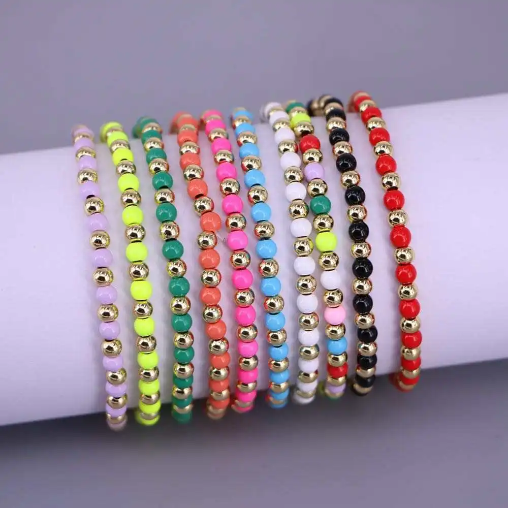 

Wholesale Lucky 14k Gold Filled brass Beads Beaded Stackable Bracelets ins popular colorful bracelet for women