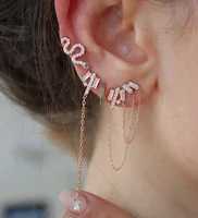 

stock fashion jewelry rose gold cz cluster tassel chain earring for women