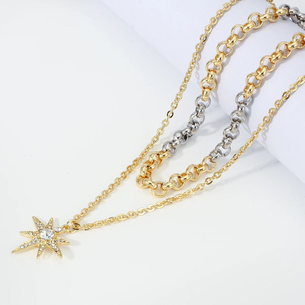 

New Elegant Double Layer Colors Link Chain Crystal Star Pendants Zinc Alloy Choker Women Jewelry Trendy Female Necklaces