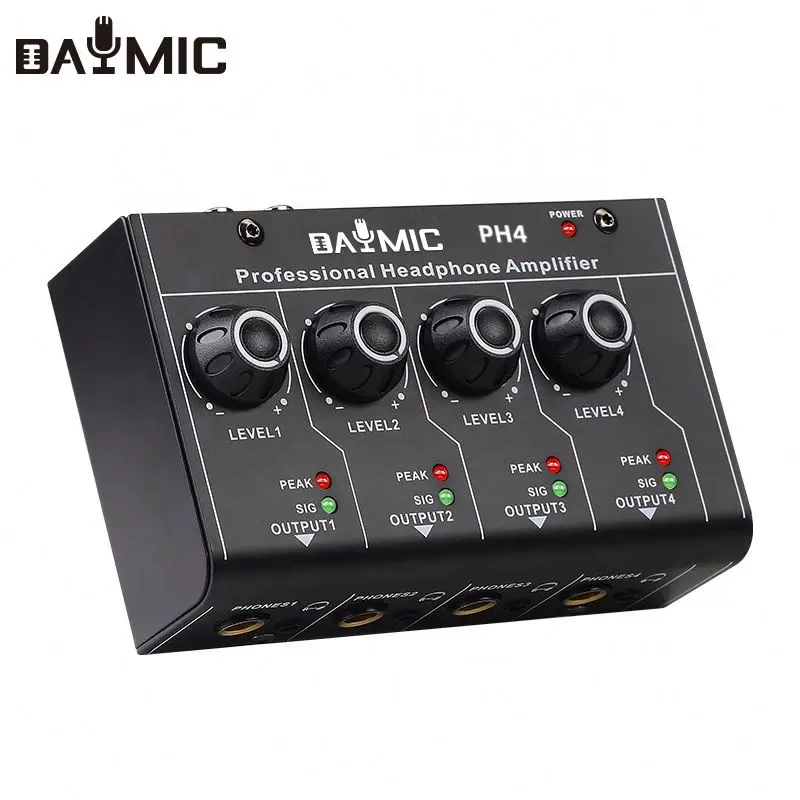 

New Arrival Professional Output Stereo Portable 4-Channel PH-4 Monitoring Headphone Amplifier, Black
