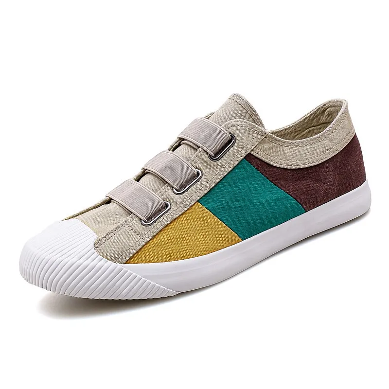 

Men's Shoes Color Matching Elastic Band Vulcanized Toe Canvas Shoes Student Casual Sports Shoes