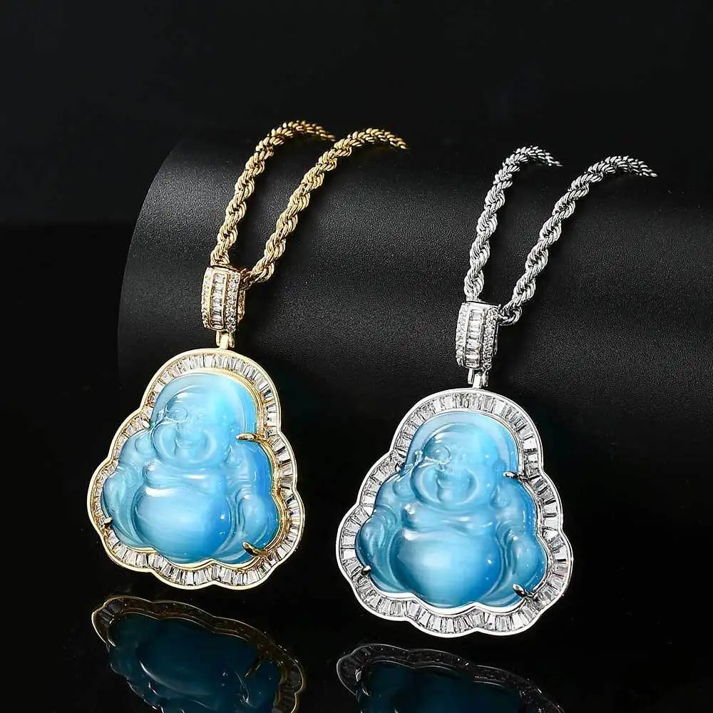 

Women Amulet Jewelry Crystal Edge Maitreya Buddha Necklace Natural Jade Big Belly Laughing Buddha Pendant Necklace