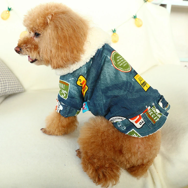 

Newly Design Luxury Jeans Winter Thicken Pet Dog Clothes Warm Denim Dog Jacket