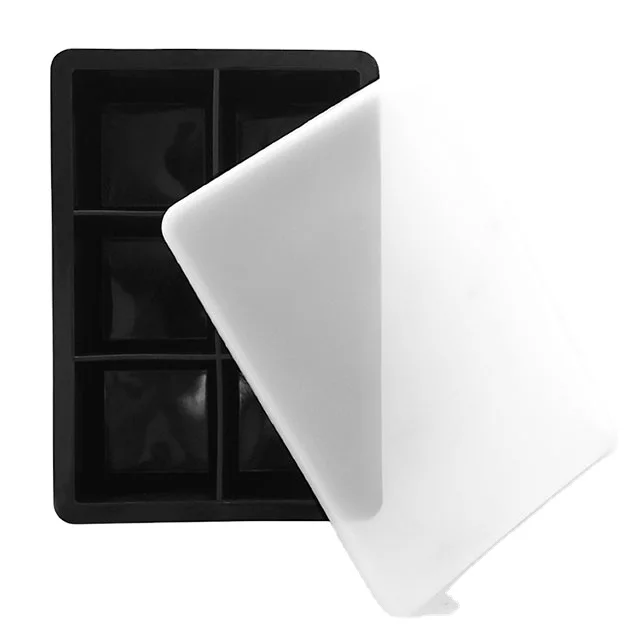 

Wholesale silicone Ice Tray with Lid,Custom wiht Large 6 cavity Square shape Reusable whiskey ice cube mould, Black,customzied color