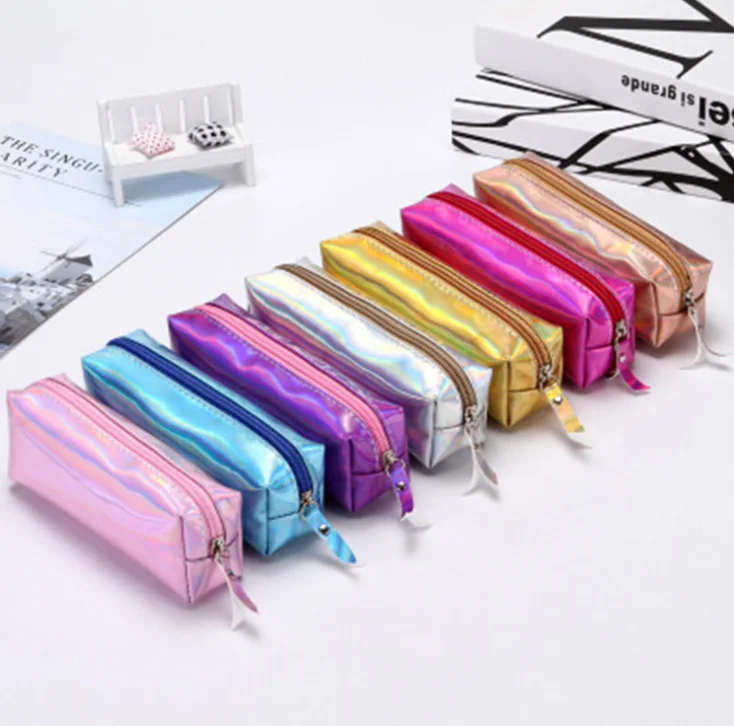 

Latest Square PU Laser Tote Cosmetic Bag Student Pencil Case Mini Purse Bags