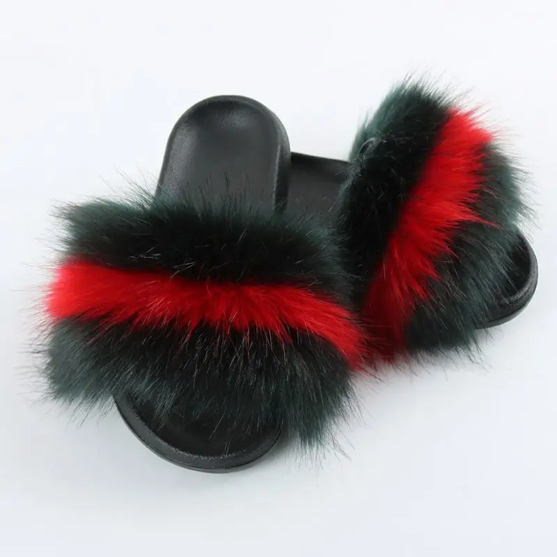 

Customizable Fake Fur Slipper Slides Faux Slide Slippers Bulk Platform Wedge Slipper Cotton With Custom Logo 2021 Women Furry