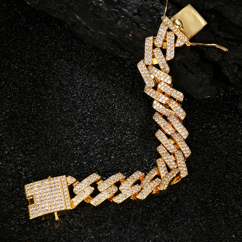 

Hip Hop 14MM Silver Gold Plated Iced Out Cuban Link Chain Bracelet Cuban Chain
