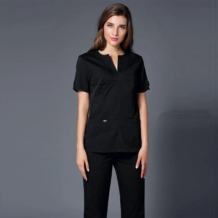 

grey black fashion sexy spandex elastic Stretch suit designs for women medical nurse scrub