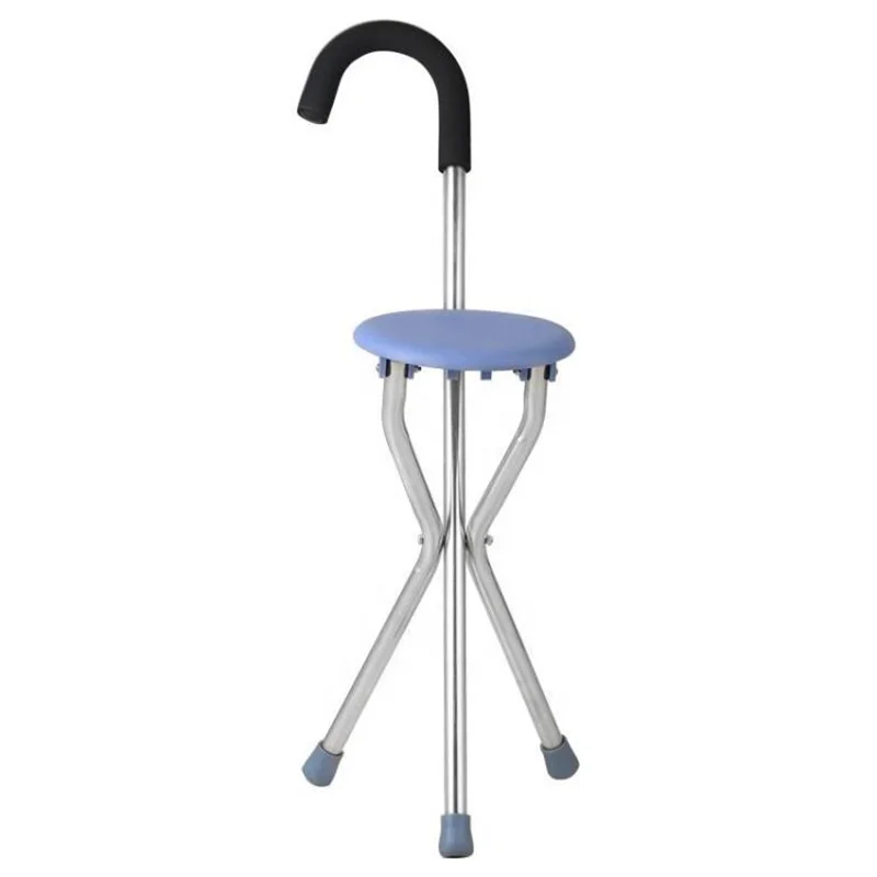 

Folding stainless steel adjustable Elderly crutch chair With stool Walker Sticks Old man cane