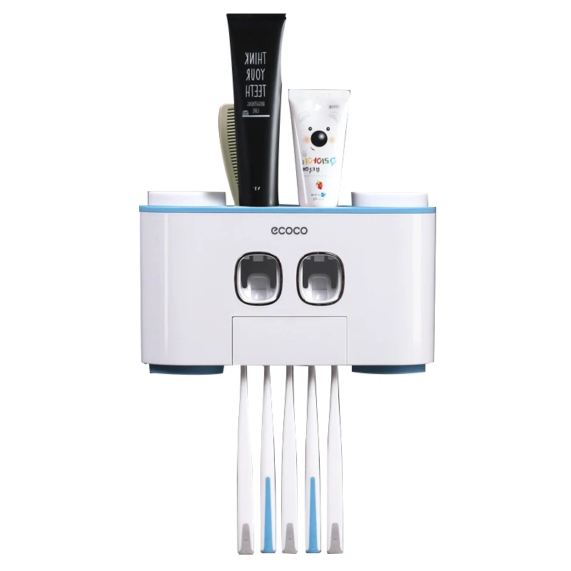 

Supplier 2019 environmentally friendly plastic automatic toothpaste toothbrush holder with 5 toothbrush holders, Powder, blue, gray