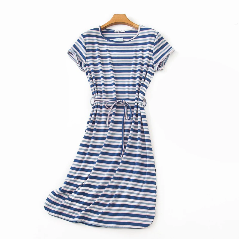 

Woman Summer Short Sleeve Pajamas Women 2020 New Modal Night Sleepwear Striped Dresses