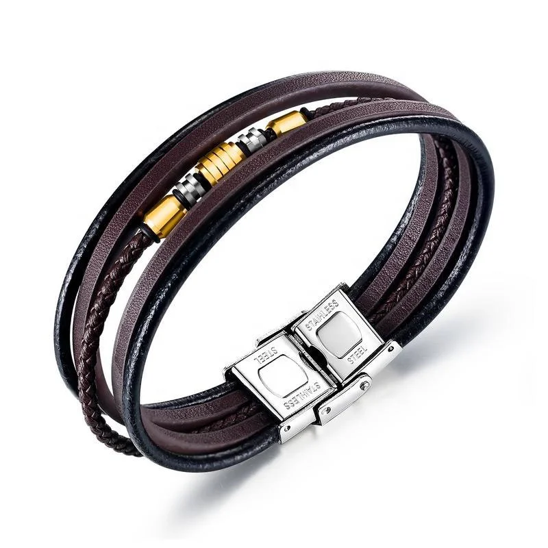 

100% Ture Leather Jewelry Men 316L Stainless Steel Bracelet Handmade Jewelry, White