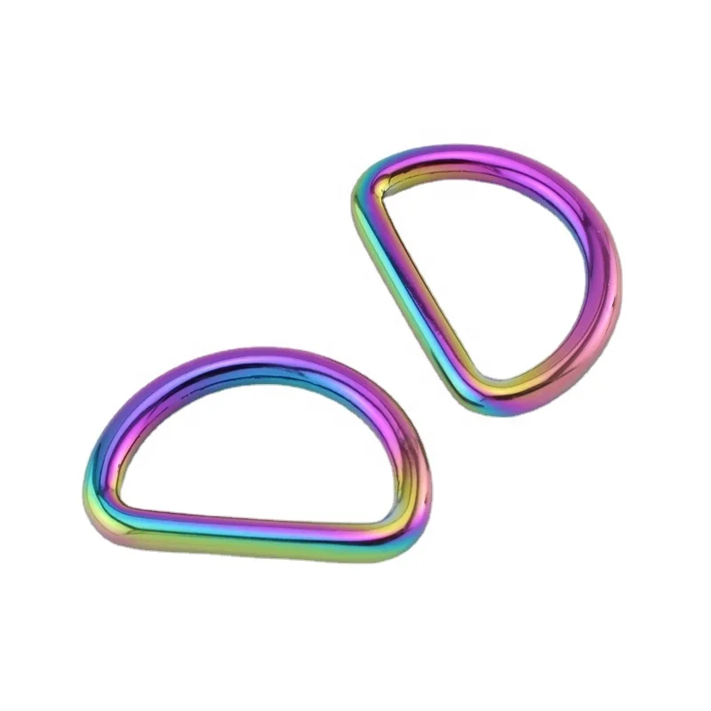 

Nolvo World Wholesale 32*19mm Rainbow Color Metal Bag Shoes Small Welded D-Ring Fashion Rainbow Purse Close D Rings