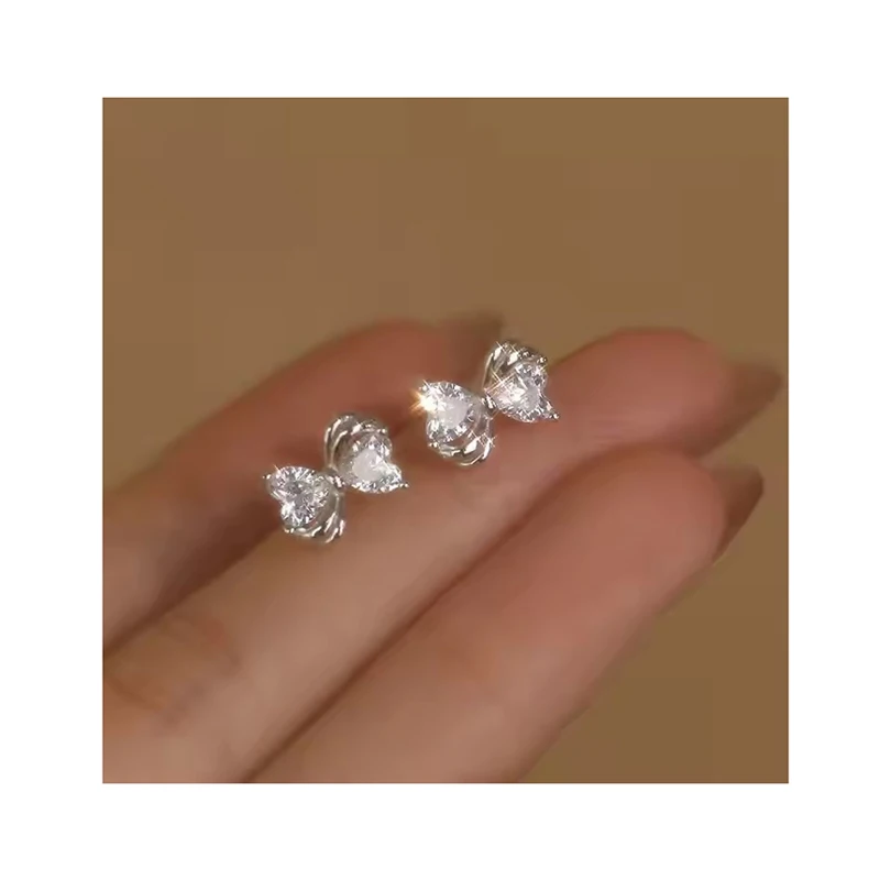 S925 Sterling Silver Bowknot Crystal Stud Earrings for Women Jewelry Accessories YB-XY-420