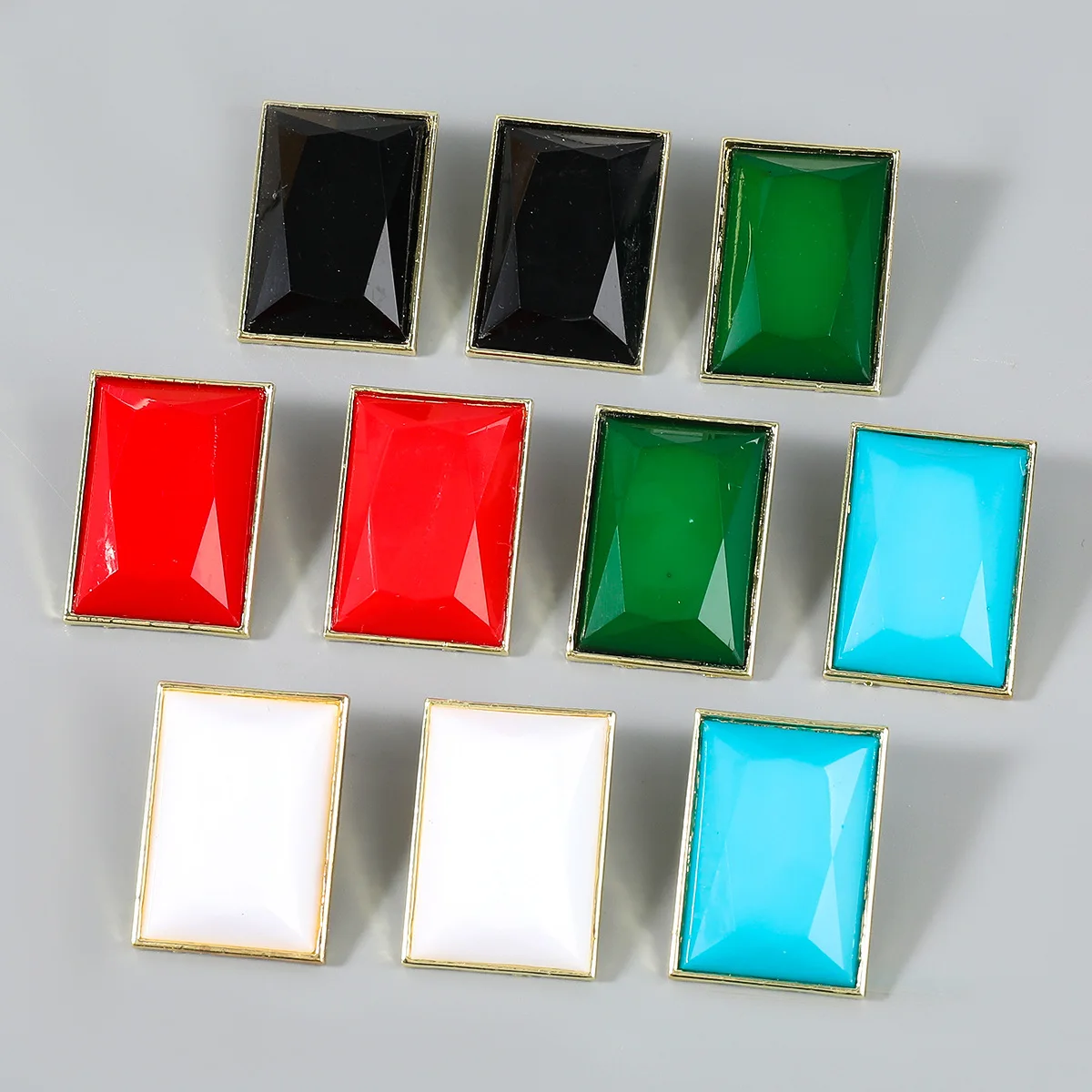 

Vintage Retro Geometric Big Crystal Stud Earrings Blue Green Square Shape Rhinestone Statement Earrings For Women