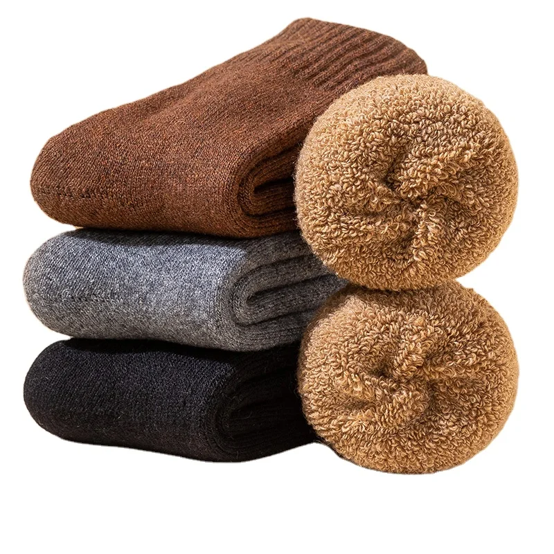

Solid Color Fuzzy Thermal Warm Fleece 58% Thick Wool Winter Women Socks, 7 colors
